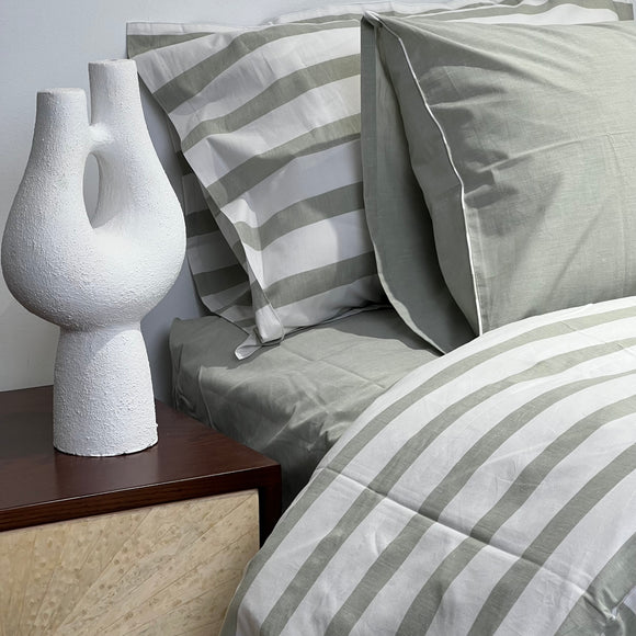 Wide Stripes Percale Plain Bedsheet & Duvet Cover (Set 6 pieces)