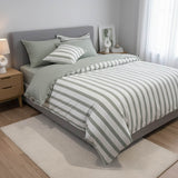 Wide Stripes Percale Plain Bedsheet & Duvet Cover (Set 6 pieces)