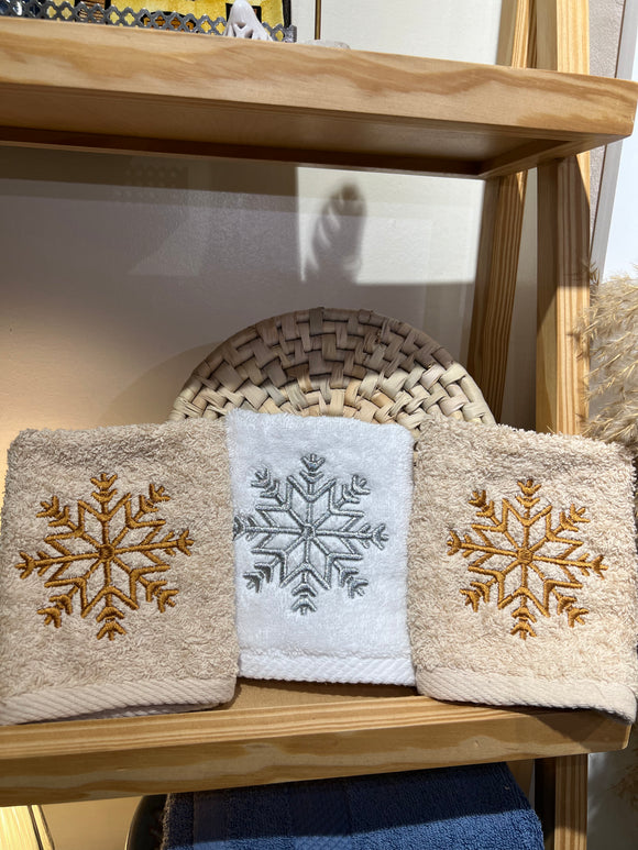 Embroidered Snowflakes Guest Towel